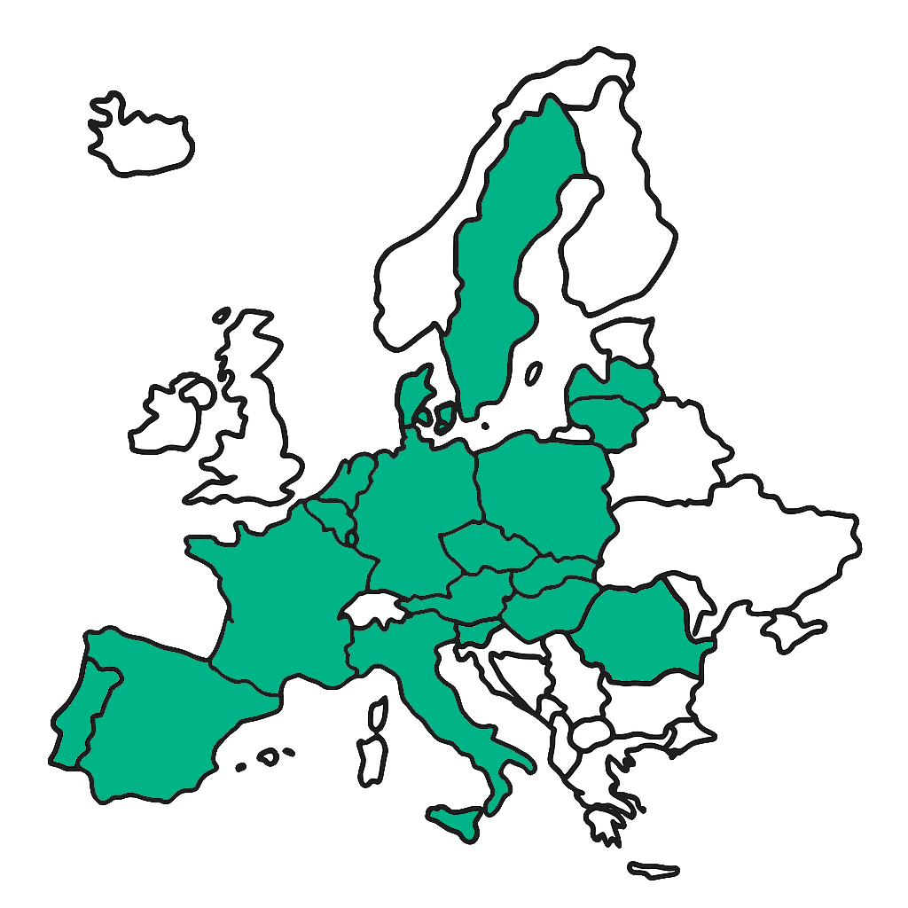 Mapa zasięgu transportu Taka Wheels w Polsce i Unii Europejskiej